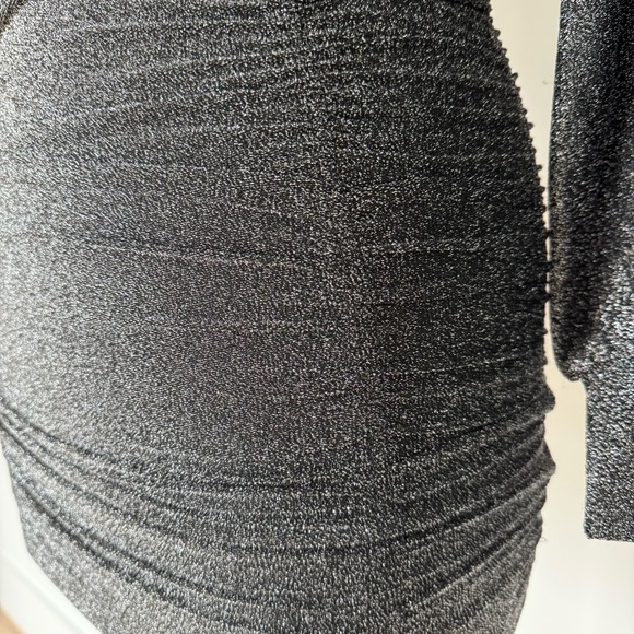 Shimmery Black Metallic Ruched Mini Dress - Picture 7 of 16